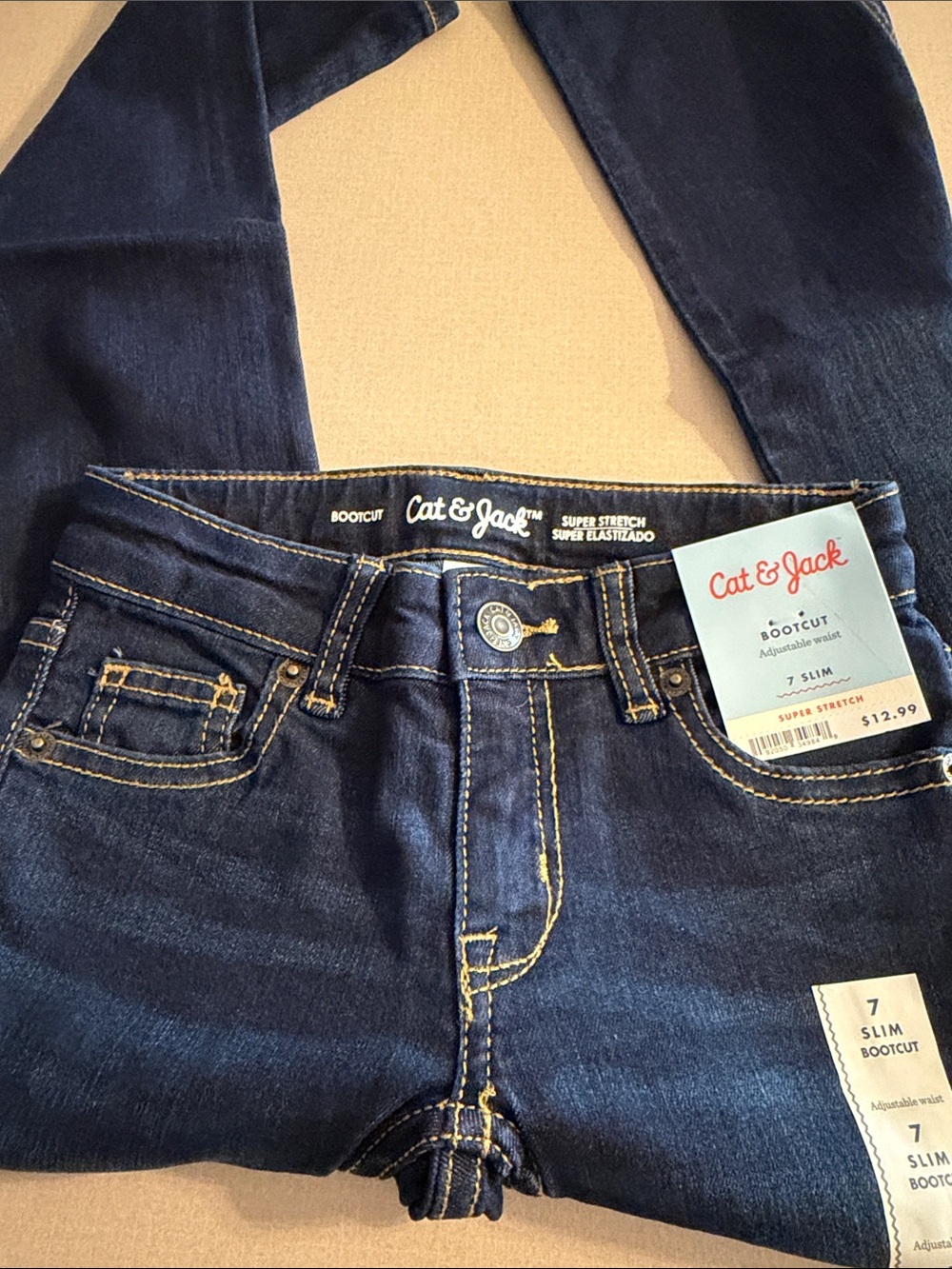 NWT Cat & Jack Dark Blue Flare Jeans - Girls slim bootcut size 7 - Picture 2 of 5
